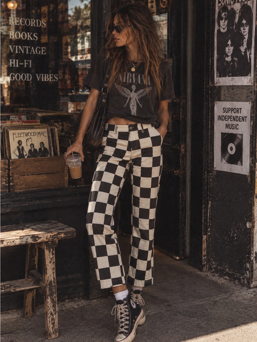Zara Checkered Cropped Pants - Black & White
